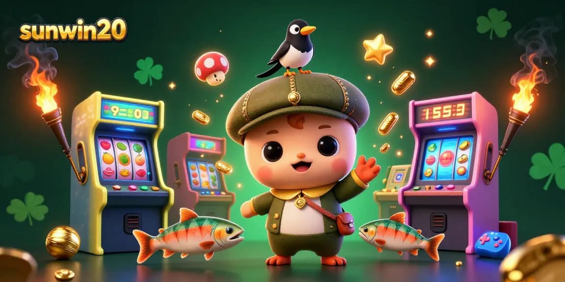 Experience excitement at sunwin20 with 3D cartoon characters in a vibrant casino scene filled with games.