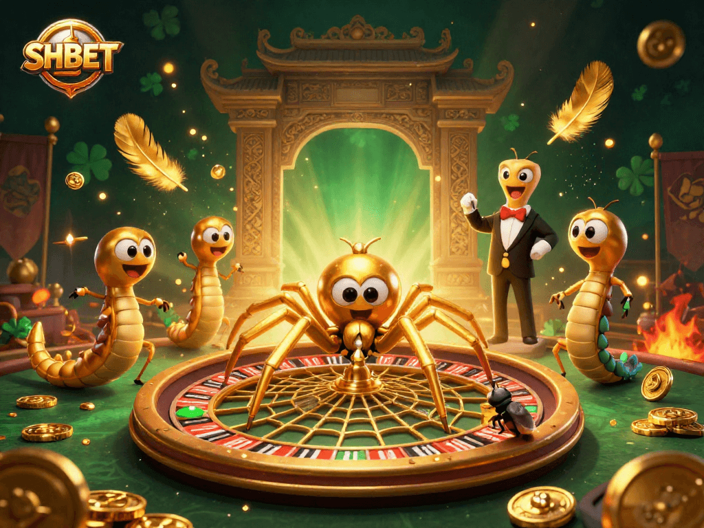 Experience thrilling bets at SHBET with a 3D spider spinning a roulette wheel, fly placing bets eagerly.
