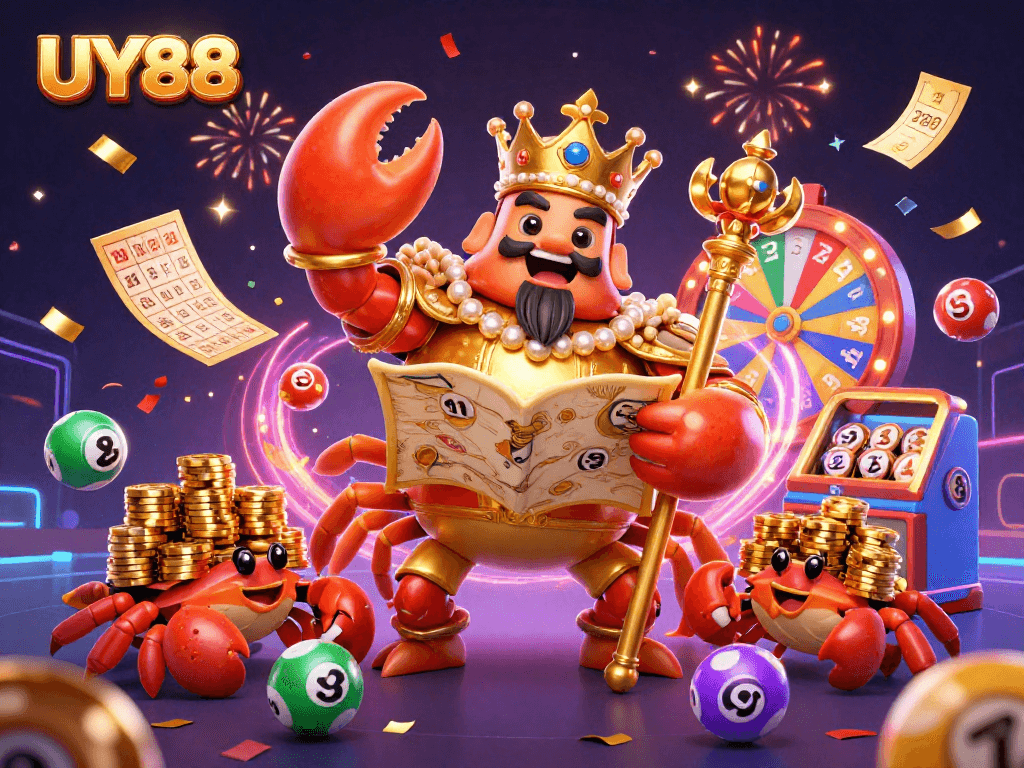 Experience the excitement of UY88 with a dynamic casino illustration featuring vibrant gaming elements.