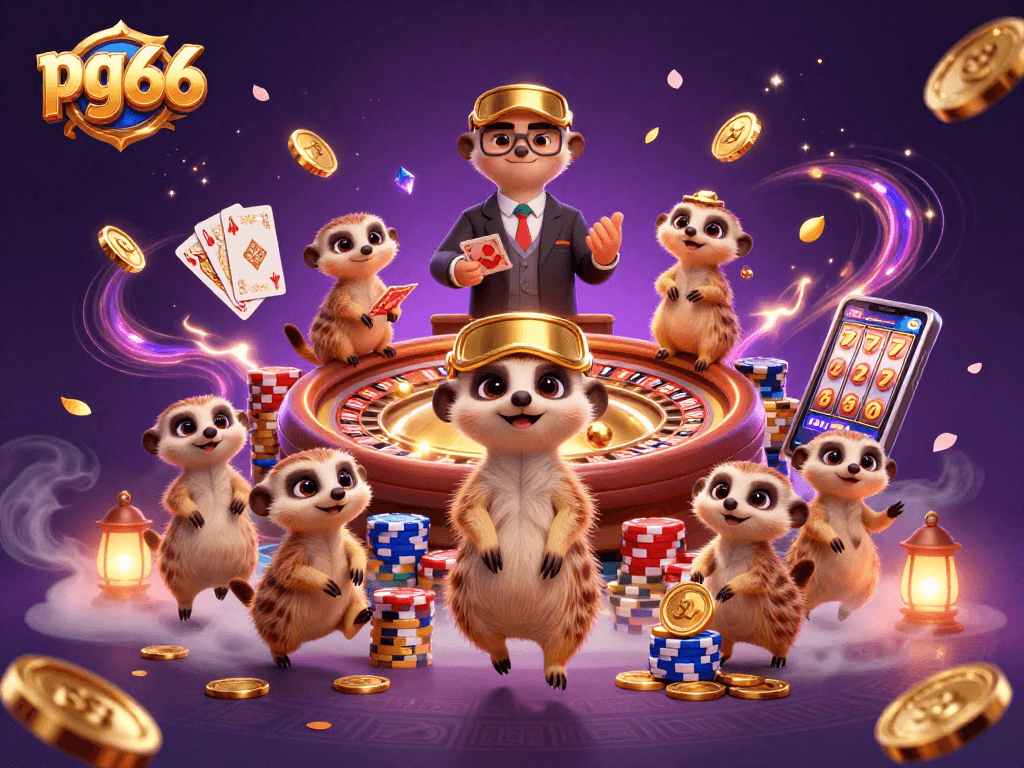 Engage in exciting gameplay at pg66 with meerkats managing a vibrant casino environment.