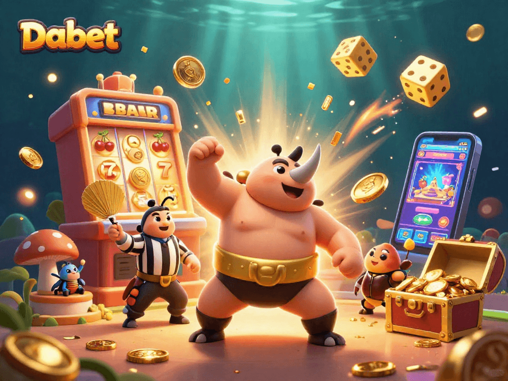 Dabet showcases winning strategies amidst a vibrant 3D casino scene filled with excitement.