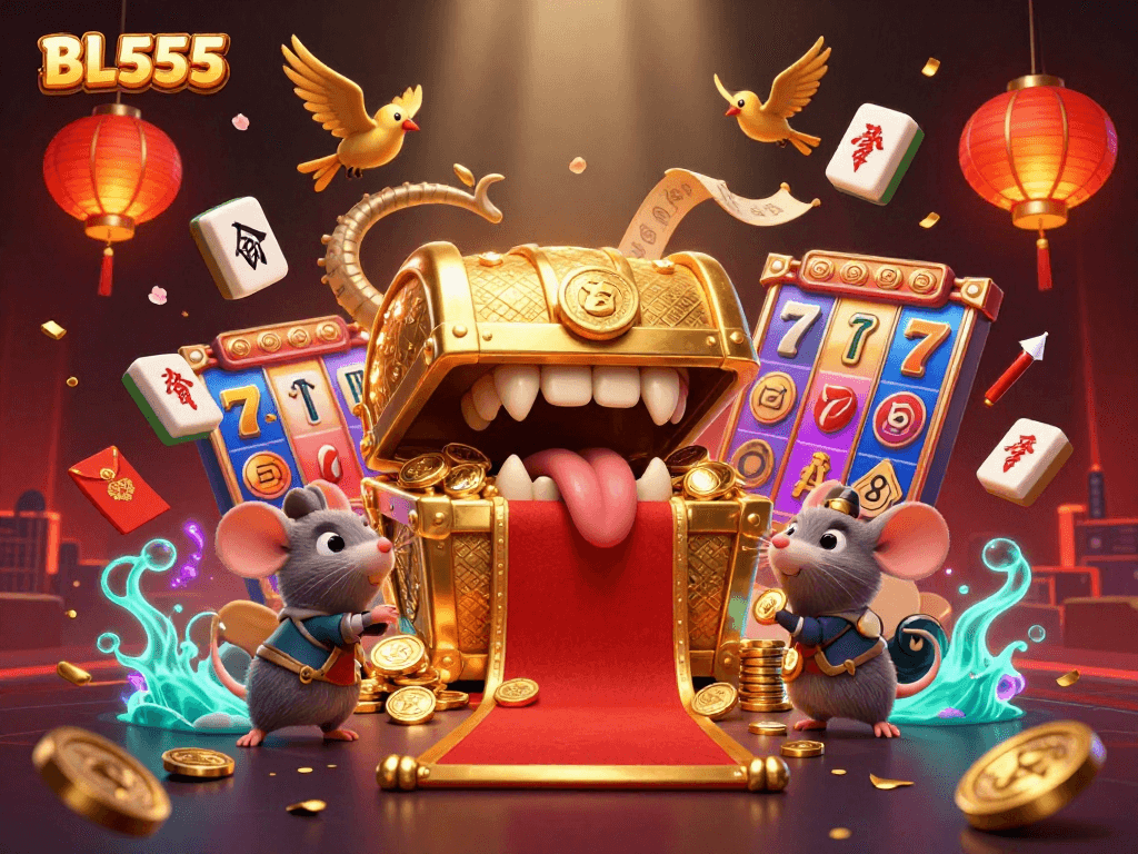 Experience the thrill of playing at BL555 with vibrant casino elements, dynamic characters, and rich visuals.