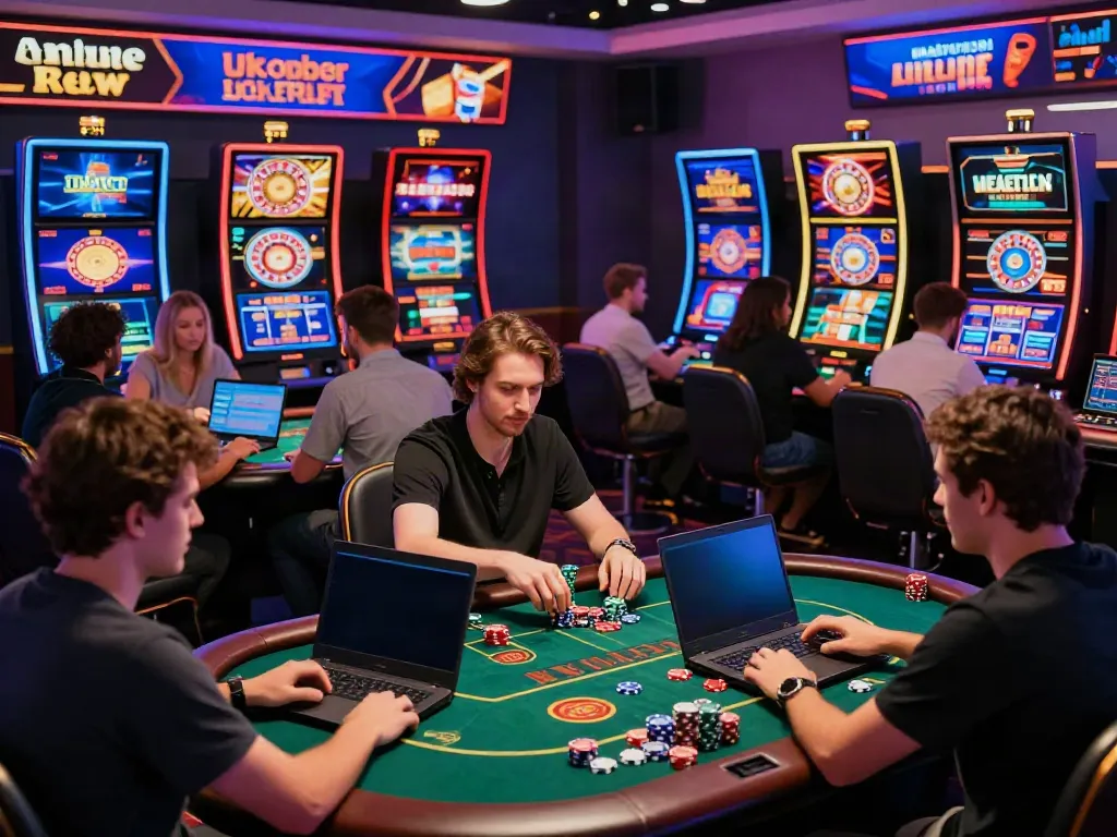 Engaged players enjoying UK online casinos not on Gamstop with vibrant graphics and promotions.