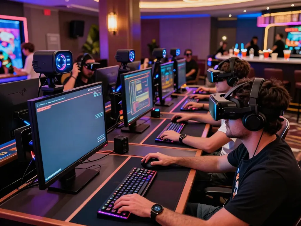 Engaging atmosphere at a uk online casino not on gamstop with friends gaming together.