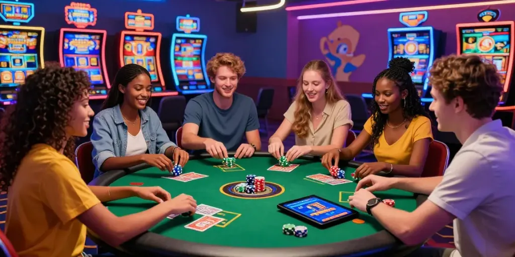 uk online casino not on gamstop scene with friends enjoying games and vibrant atmosphere