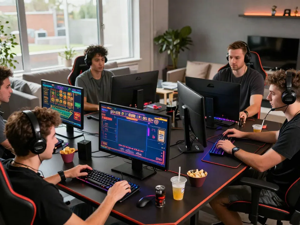 Friends enjoying thrilling games at a UK online casino not on Gamstop, showcasing excitement and social engagement.