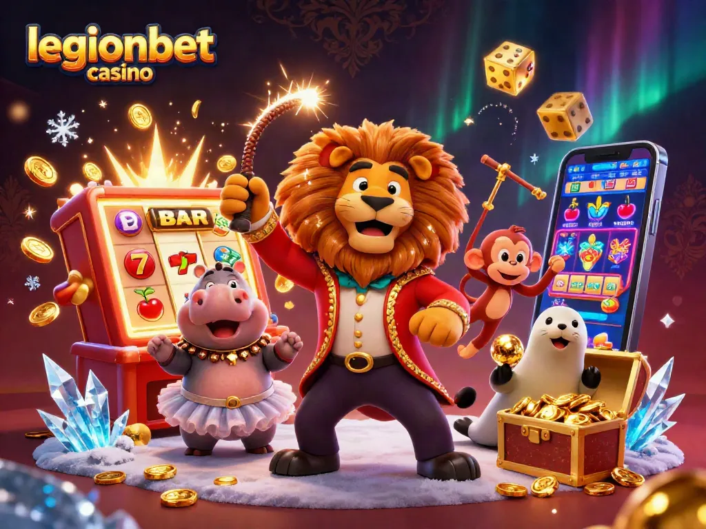Experience excitement at legionbet casino with a vibrant 3D scene of animated casino characters.