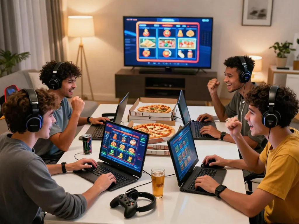 Friends enjoying a lively session at a UK online casino not on GamStop.