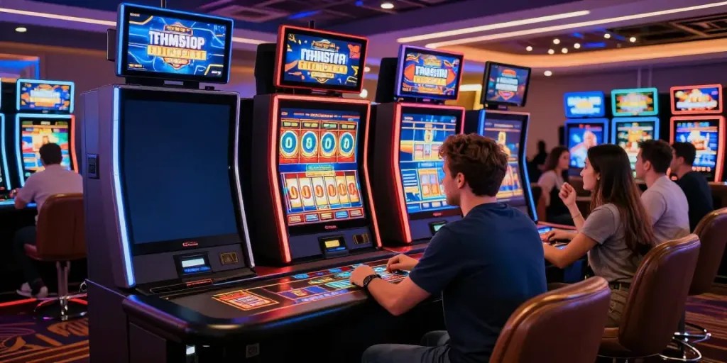 Exciting casino scene in the UK showcasing players enjoying games at a non GamStop venue.
