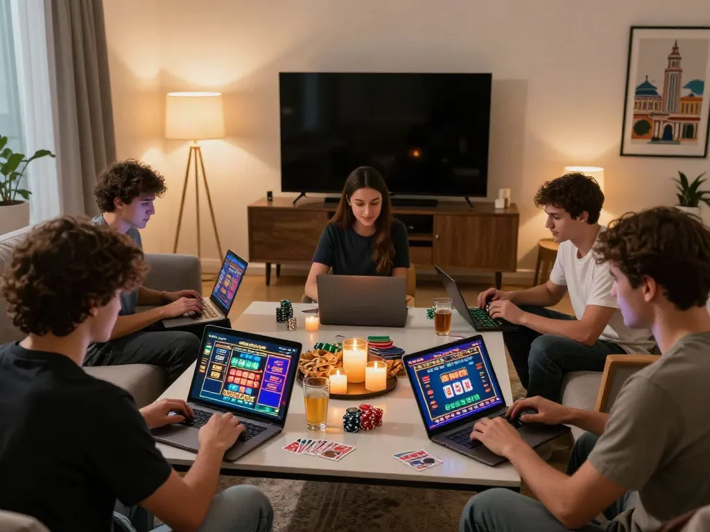 Players enjoying games at a uk online casino not on gamstop in a modern living room