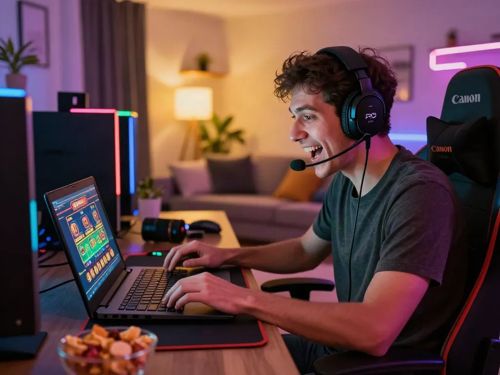 Excited player enjoying a game at a UK online casino not on Gamstop.