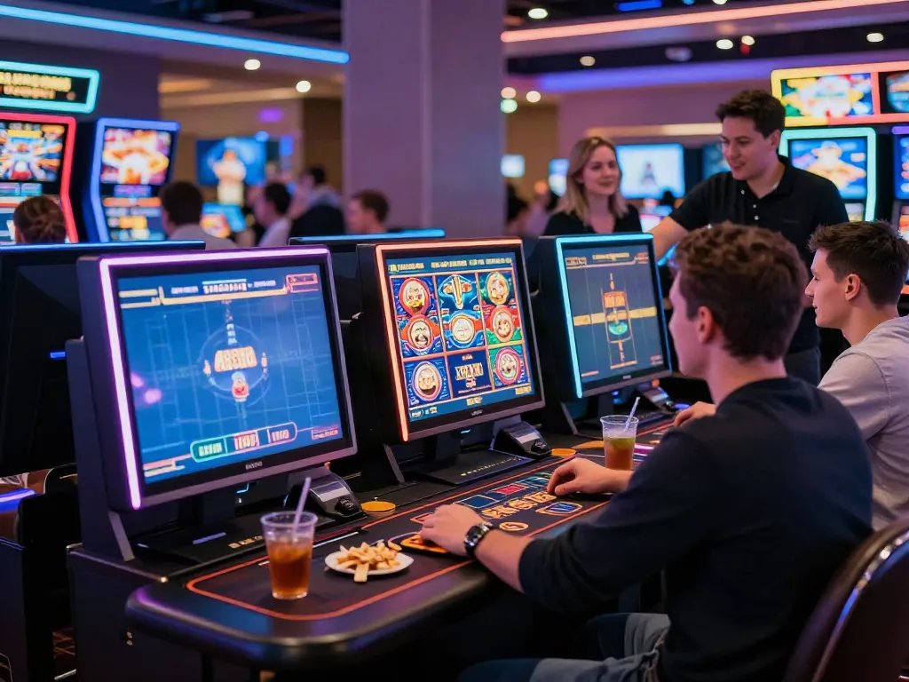Players enjoying the excitement of a uk online casino not on gamstop with vibrant gaming stations.