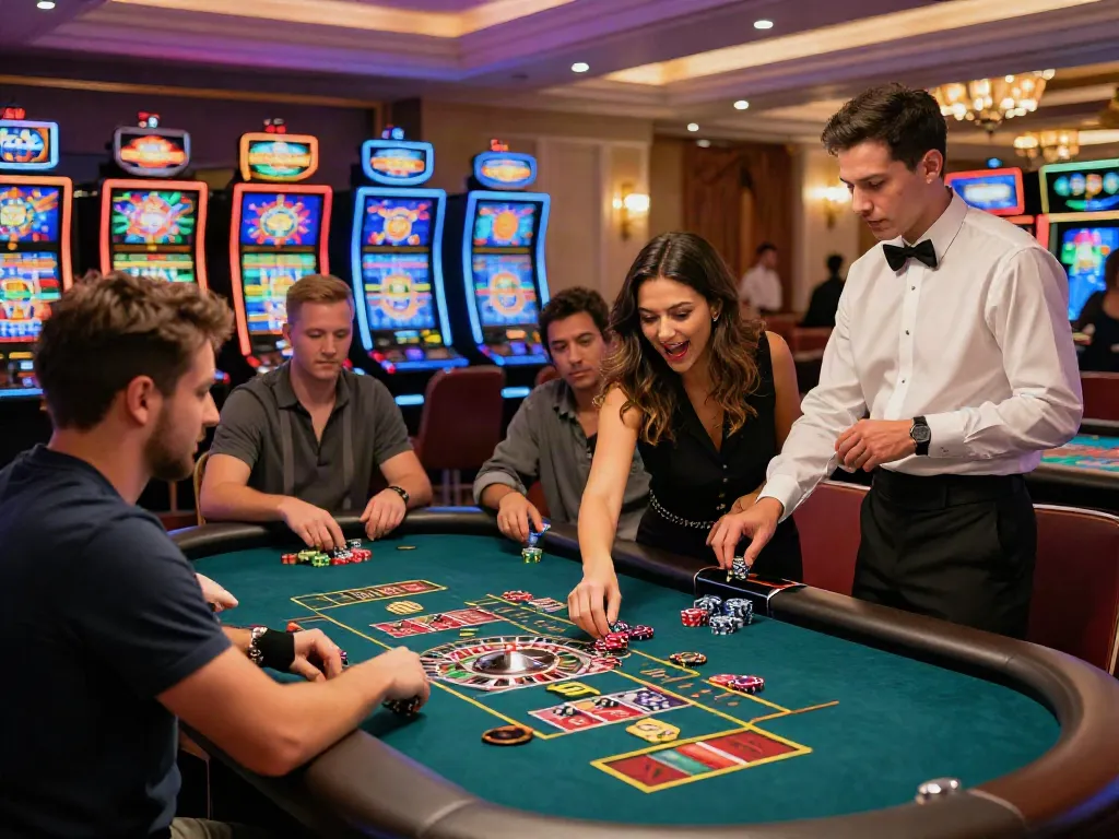 Dynamic and vibrant casino gaming scene showcasing players enjoying roulette at a non GamStop venue.