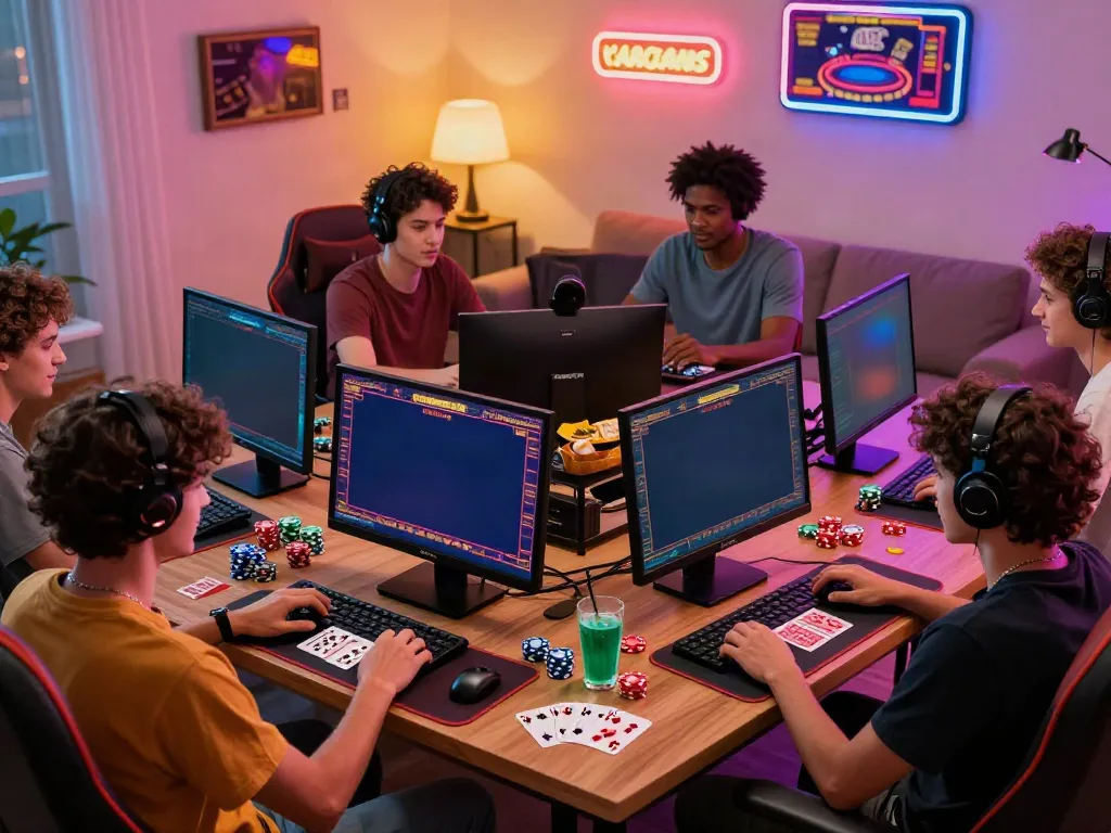 Exciting online casino gaming experience showcasing players engaged in action with vibrant elements in a cozy setup, highlighting the keyword uk online casino not on gamstop.