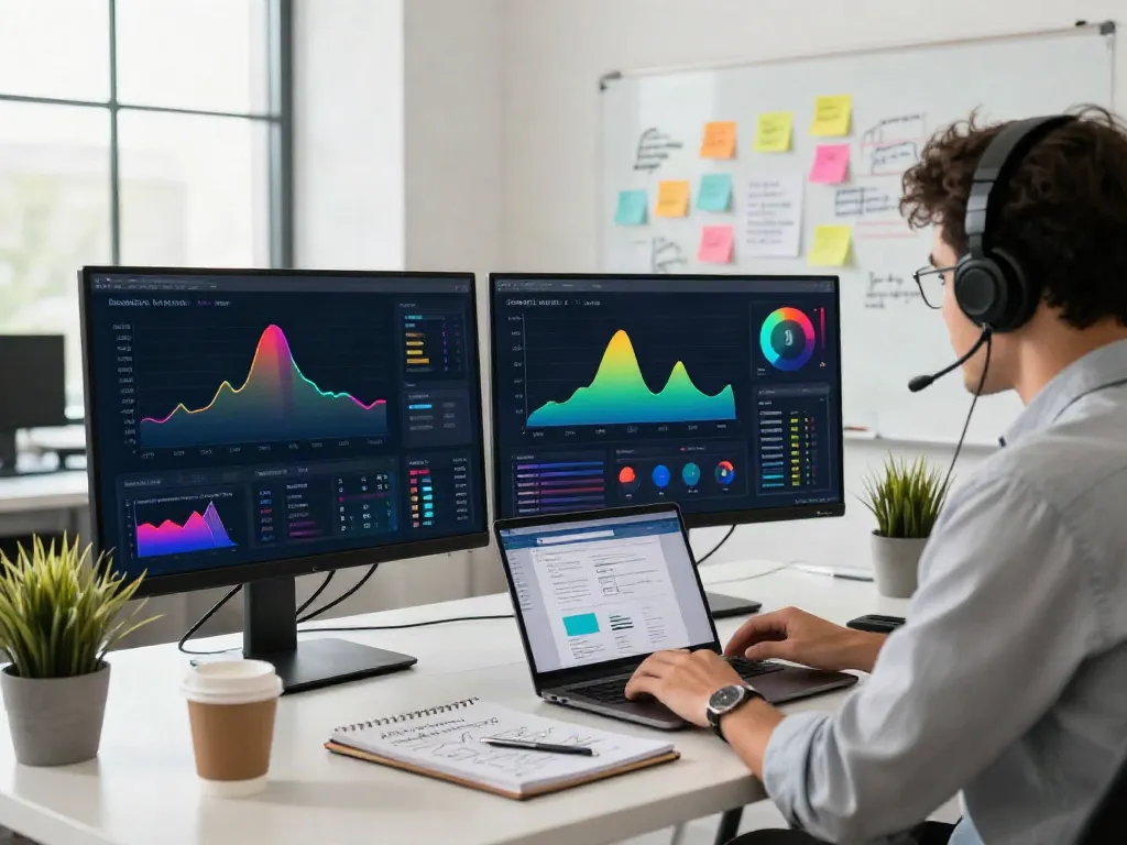 Instant indexing strategies illustrated in a digital marketing workspace with analytics and creative brainstorming elements.