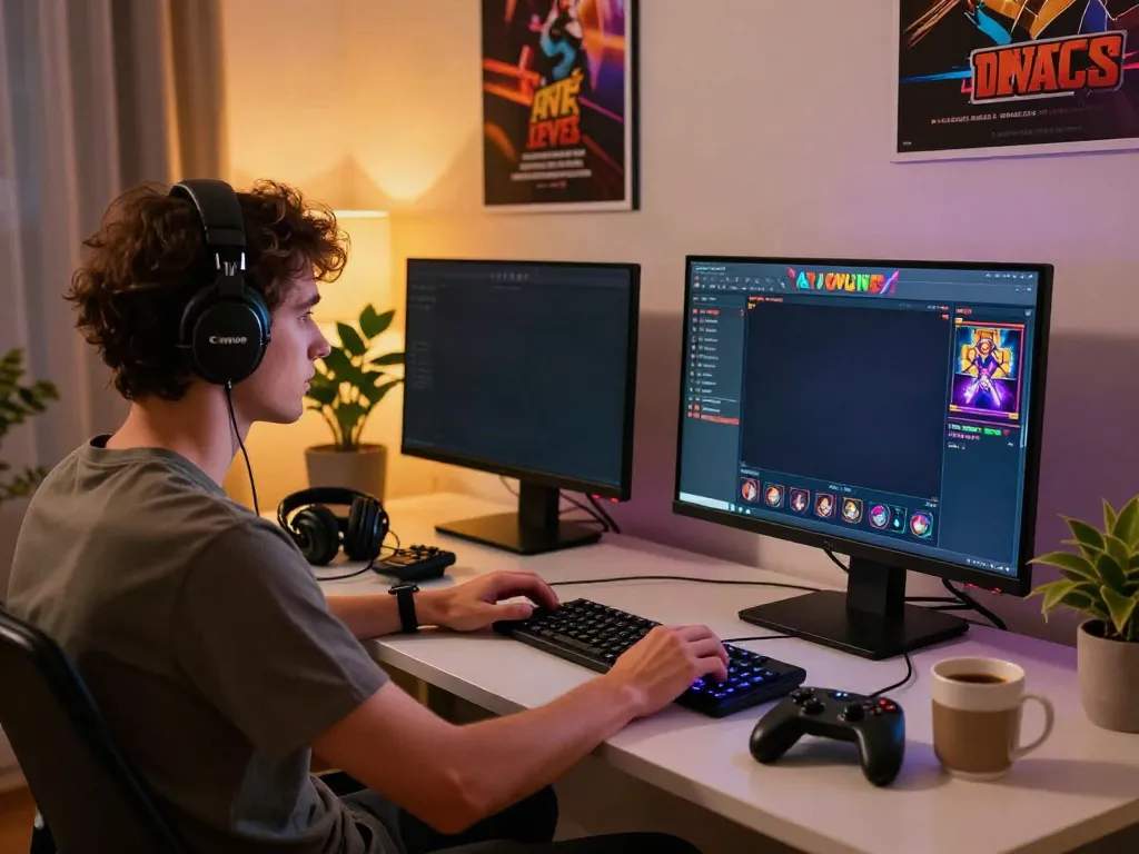 Engaging scene of gaming enthusiast at a computer exploring a UK online casino not on GamStop.