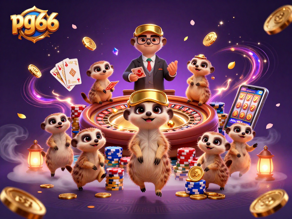 Engage in exciting gameplay at pg66 with meerkats managing a vibrant casino environment.