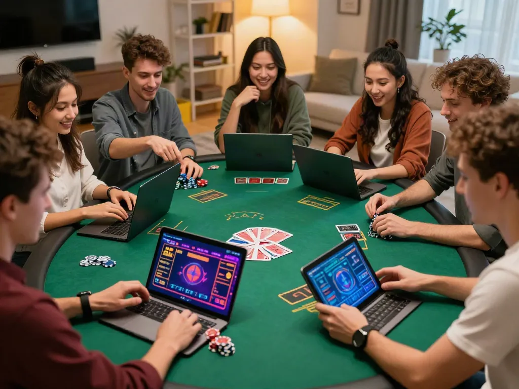 Enjoying a lively online gaming night with friends at a UK online casino not on gamstop.