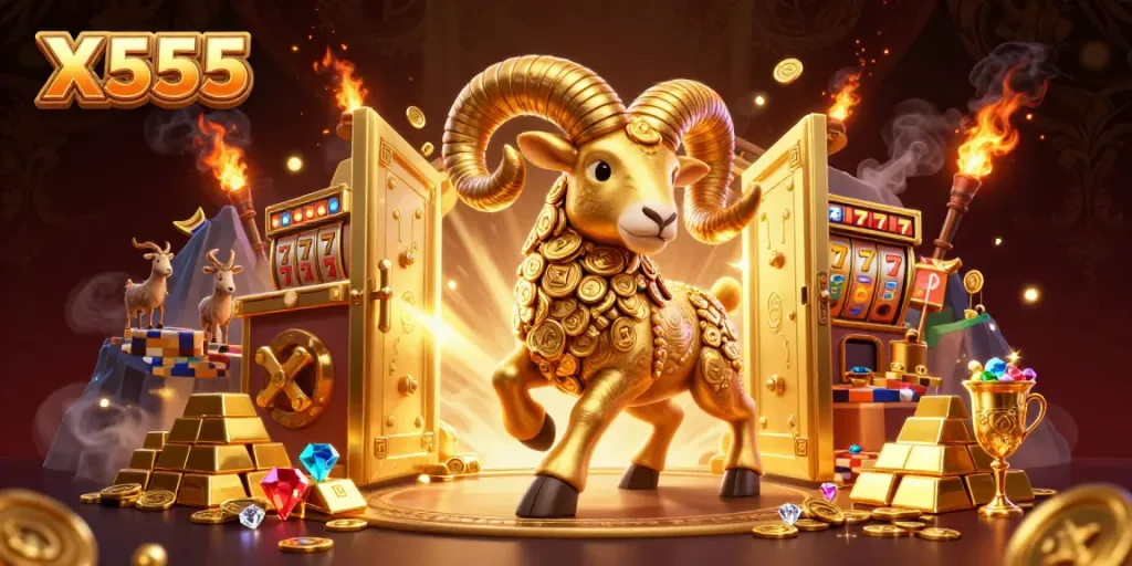 X555 players experience thrilling casino action with golden ram and slot elements.