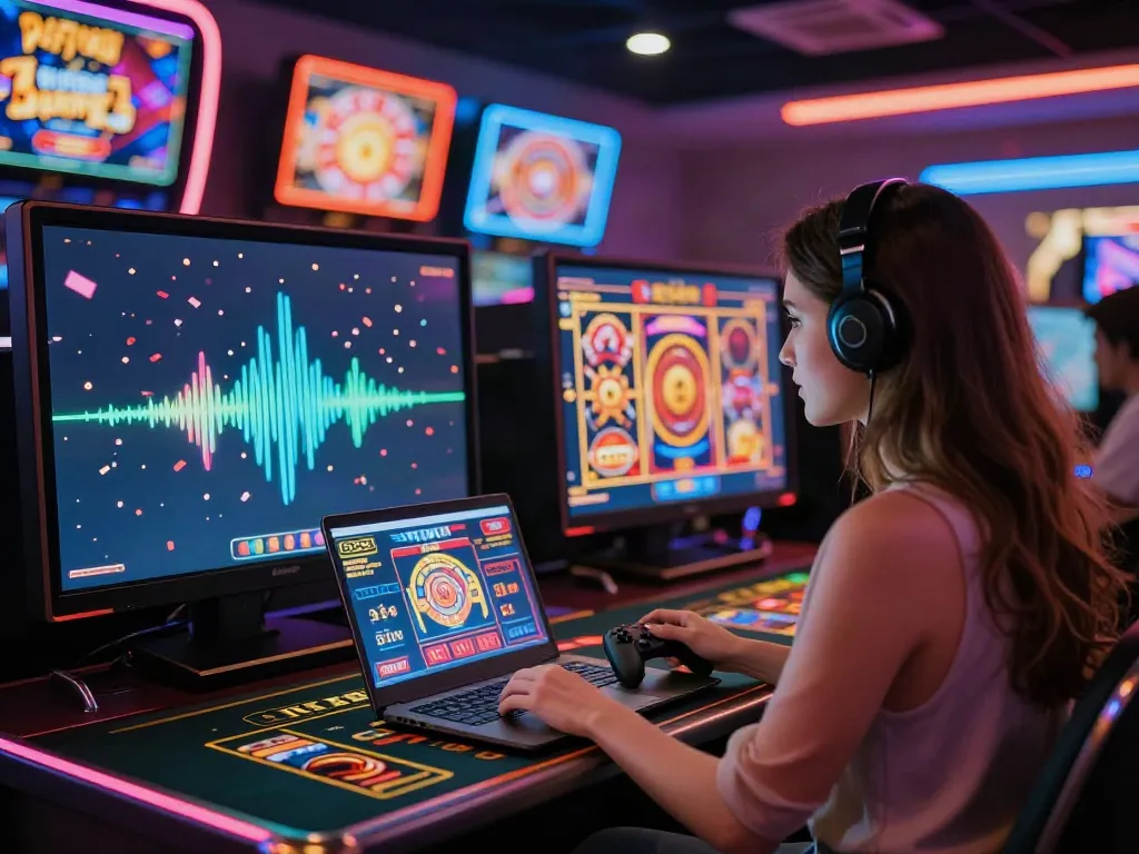 Experience the thrill of a UK online casino not on Gamstop with vibrant gaming visuals and neon lights.