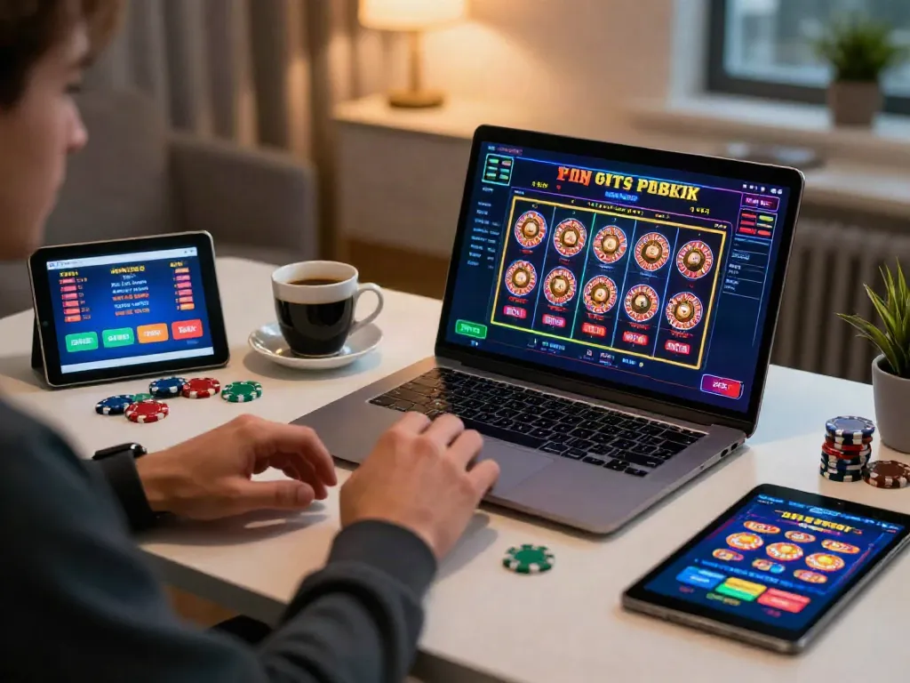 Player engaged with UK online casino not on Gamstop, colorful graphics and vibrant atmosphere.