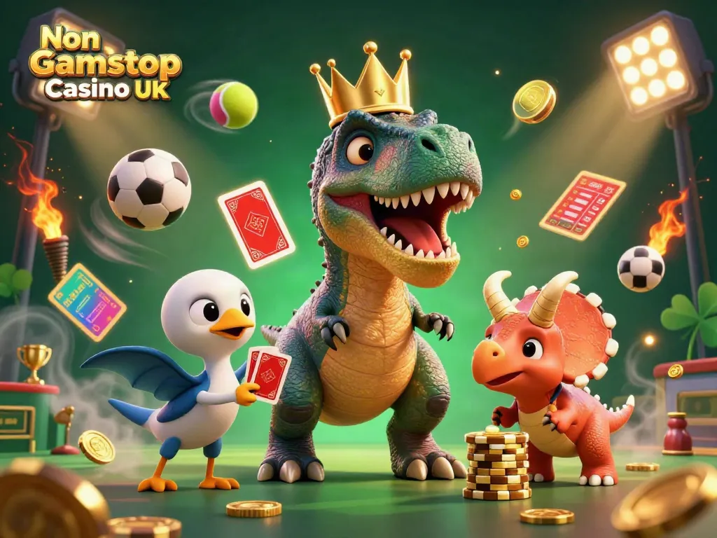 Engage with Non Gamstop Casino UK through a vivid scene of cartoon characters enjoying a game environment.