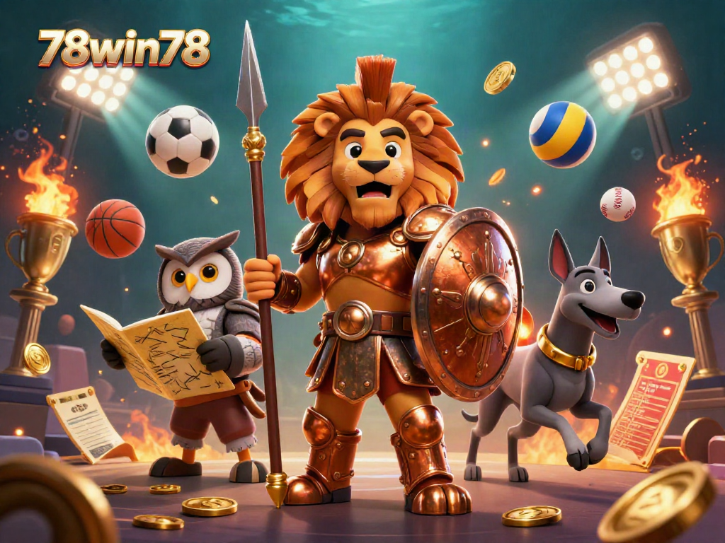 Bet on sports with excitement at 78win78 as a Spartan lion, owl strategist, and greyhound messenger showcase thrilling gameplay elements.