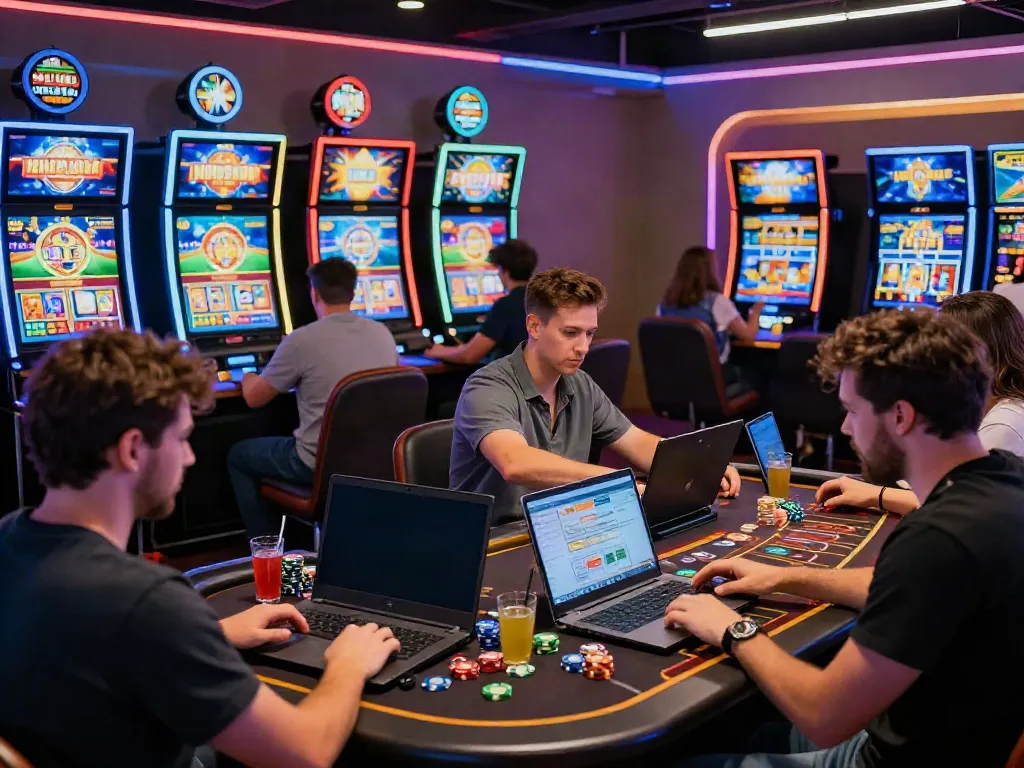 Exciting online casino not on GamStop scene with players enjoying slots and live games