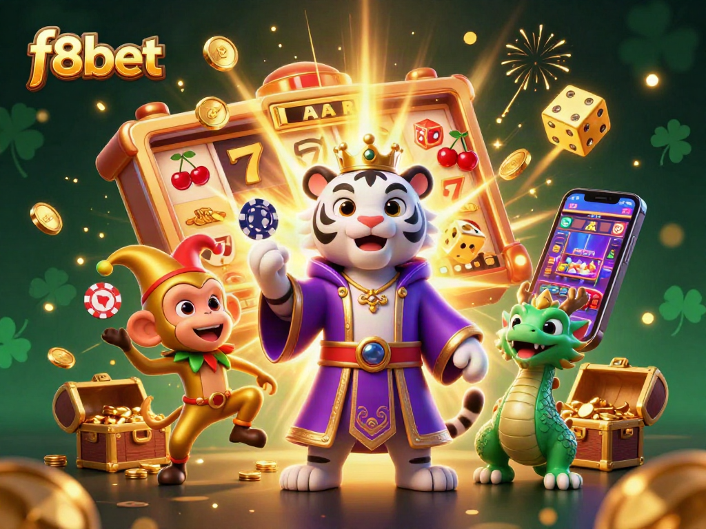 Experience thrilling gambling fun with f8bet’s vibrant casino scene featuring a majestic tiger and playful monkey.