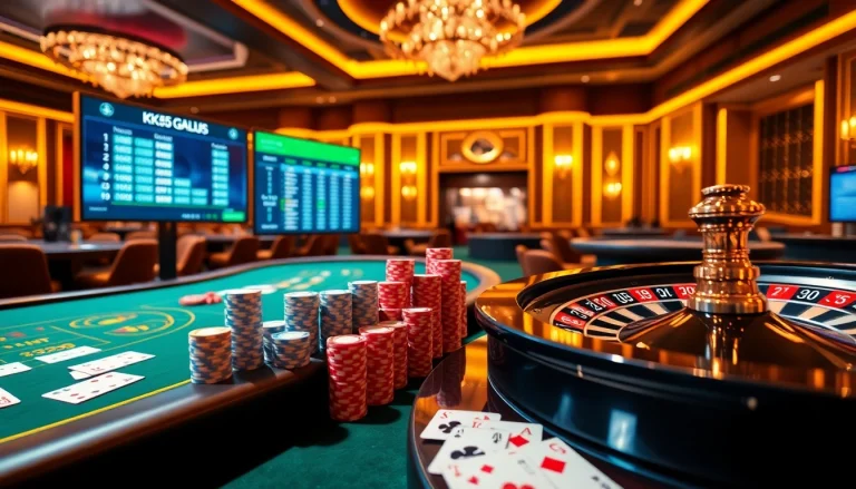 Viva a emoção em https://kk55.global/ com elementos de cassino de luxo, como fichas de poker e roleta.