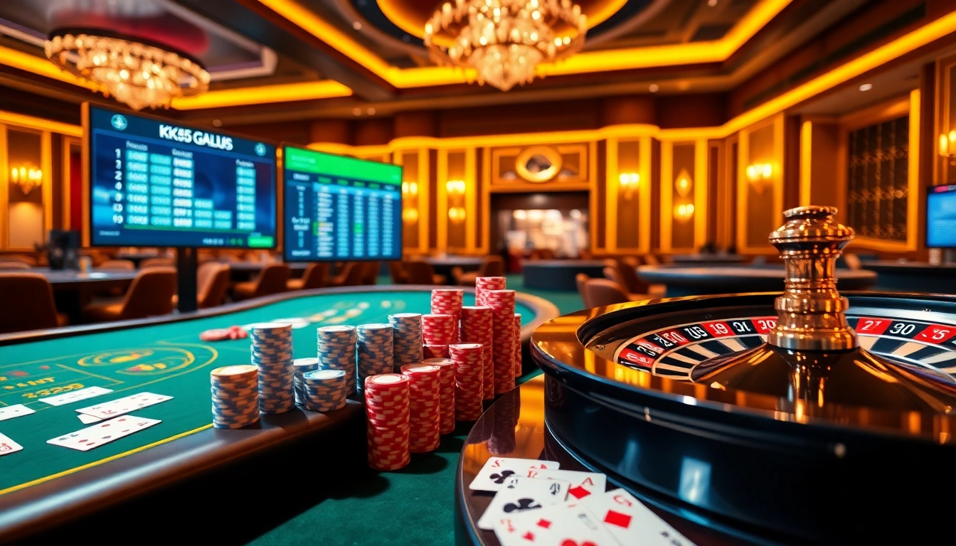 Viva a emoção em https://kk55.global/ com elementos de cassino de luxo, como fichas de poker e roleta.