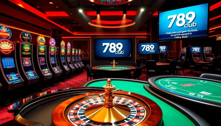 Exciting gaming experience featuring 789club slot machines and tables in a luxurious online casino atmosphere.