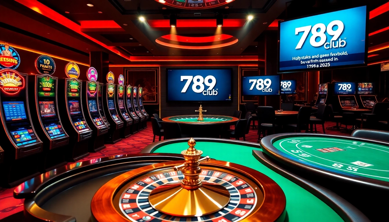 Exciting gaming experience featuring 789club slot machines and tables in a luxurious online casino atmosphere.