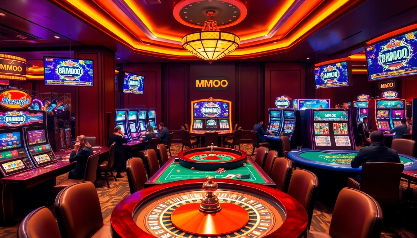 Players enjoy a thrilling experience at MMOO's vibrant casino tables.