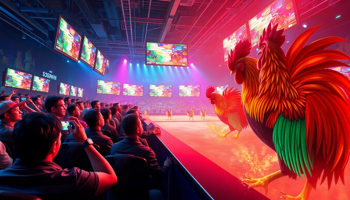 Live cockfighting excitement at SV368win, capturing a dynamic betting atmosphere.