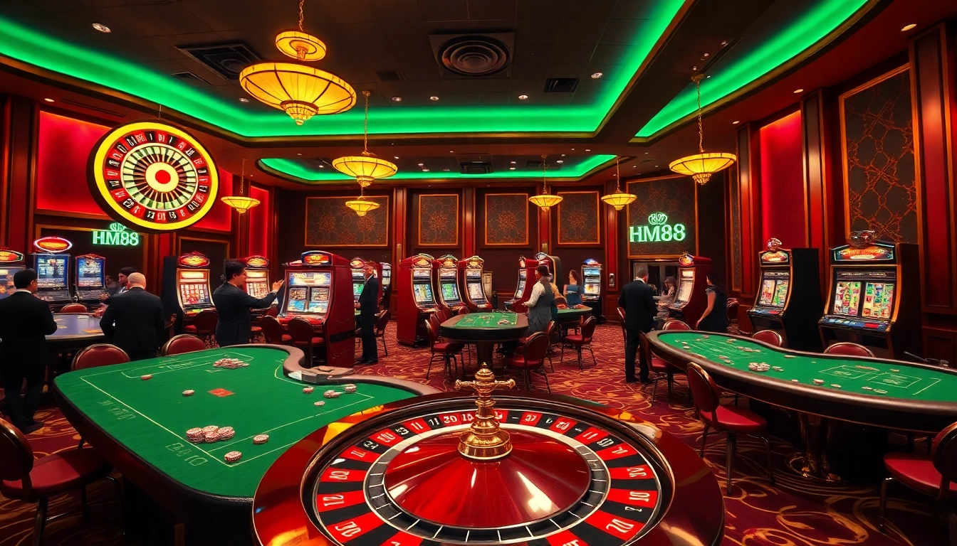 Experience high-stakes gaming at hm88.bike with vibrant casino tables and excited players.