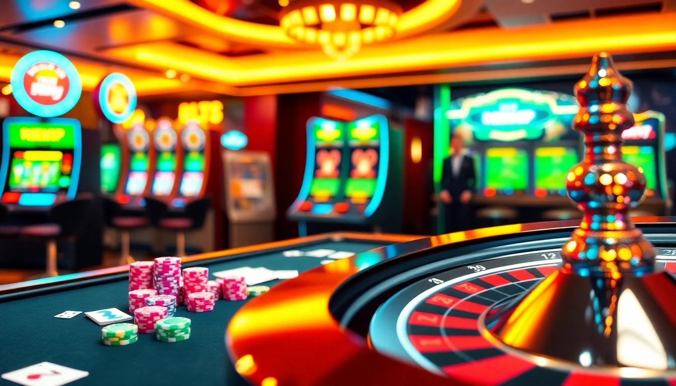 rikvip gaming scene with vibrant tables and exciting roulette wheel