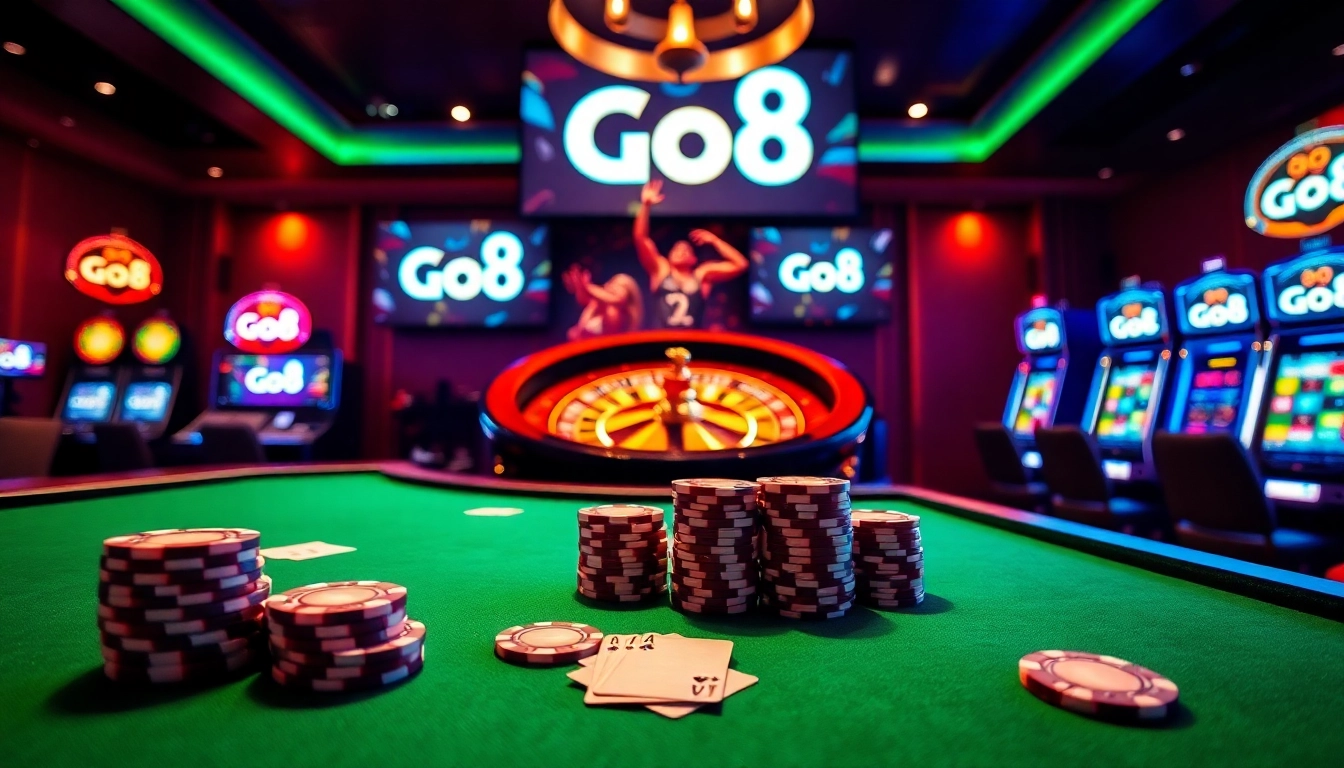 Experience thrilling games at Go8 with vibrant casino tables and exciting slot machines.