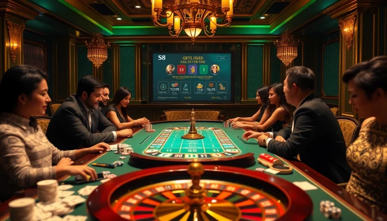 S8 smartphone enhancing an elegant casino atmosphere with vibrant gaming action.
