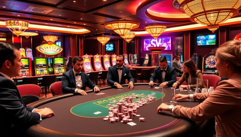 Players engage in a high-stakes game at the SV88 casino, showcasing colorful chips and dynamic betting action.