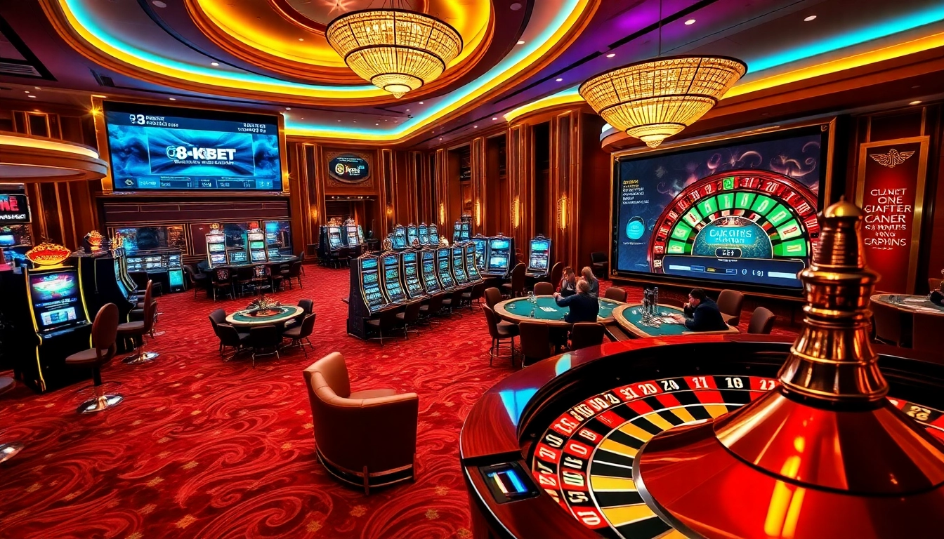 Experience the thrill of online gambling at 8KBET with luxurious casino visuals and engaging gameplay.