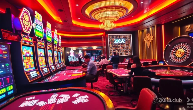 Experience exciting gameplay at https://zk88.club/ with vibrant slot machines and elegant casino tables.