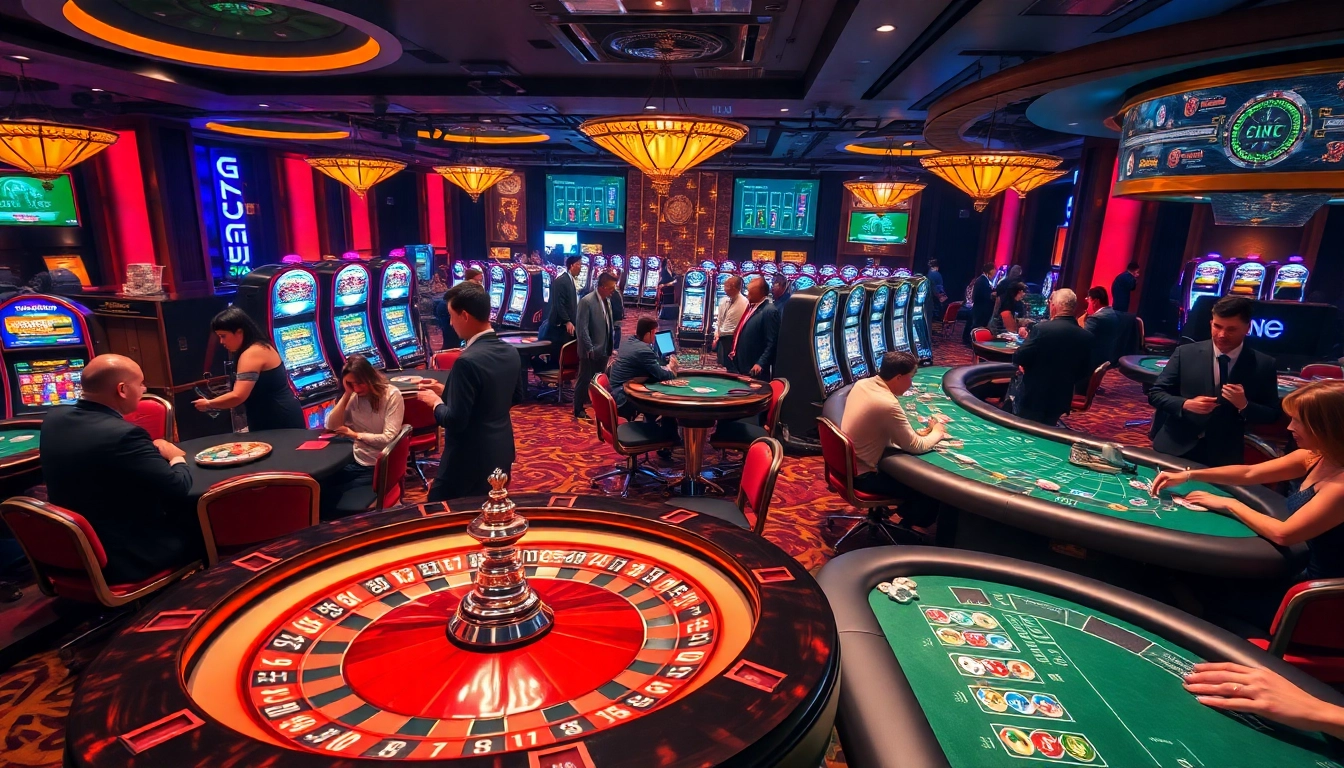 Experience engaging casino action at https://lodetructuyen.us/ with players at roulette and poker tables.