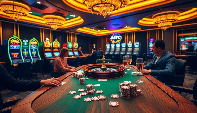 B52 casino scene with poker chips and players strategizing at a luxurious gambling table.