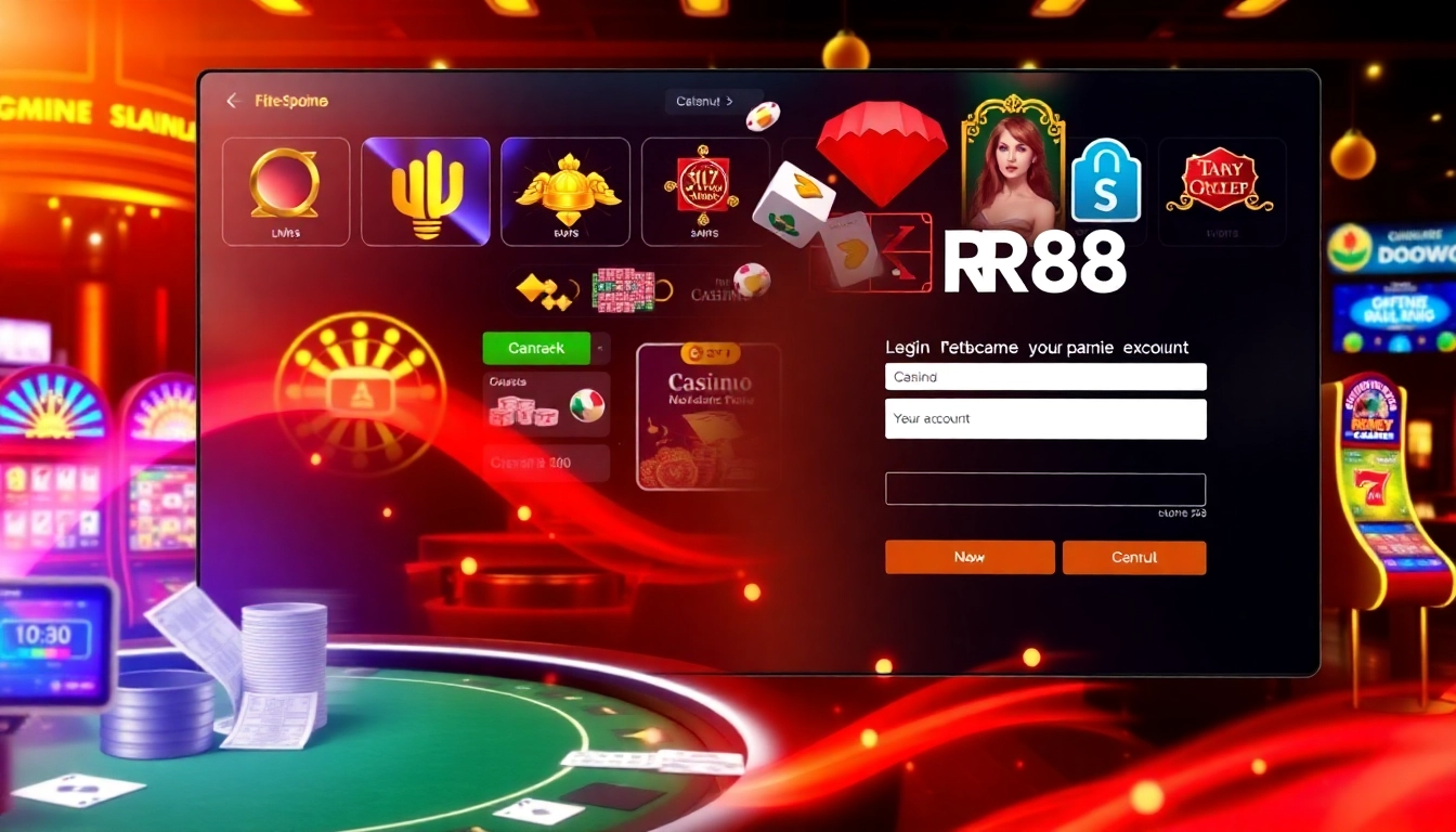 rr88 đăng nhập screen showcasing vibrant online casino games and user interface elements