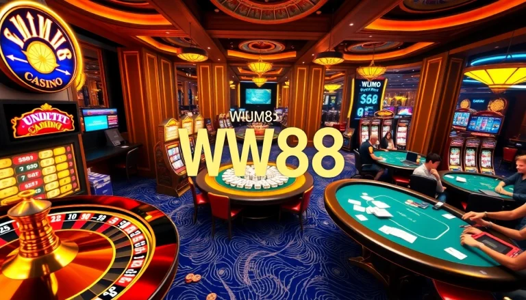 WW88 betting experience with vibrant slot machines and engaging roulette gameplay in a luxurious casino setting
