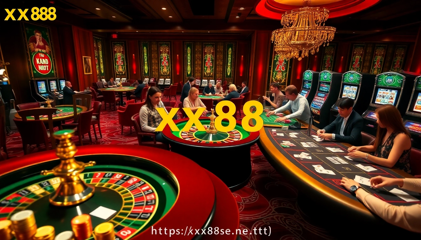 Experience the excitement of gaming at https://xx88.se.net/ with colorful casino elements and players engaging in fun.