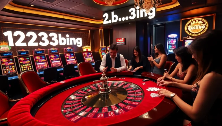 Gamblers enjoying an exciting game at 123b.ing online casino.