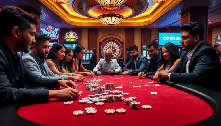 Experience thrilling gameplay at OPEN88 with luxurious casino tables and vibrant slot machines.
